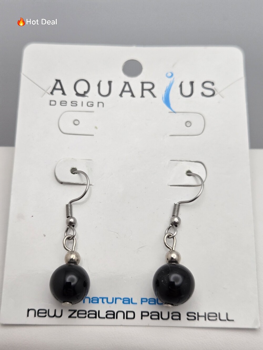 Black Paua Shell Earrings Abalone Silver Tone Dangle 1.25" New